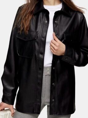 Dynamite Black Vegan Leather Shirt Jacket